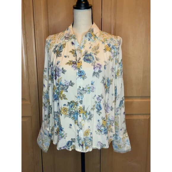 Free People Women’s S Hold On To Me Floral Long Sleeve Button Down Tunic Top - Picture 1 of 13